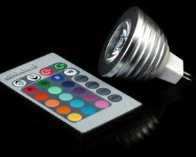 Многоцветная led лампа-прожектор 3w rgb mr16 с пультом управления
