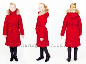 Детское зимнее пальто на искусственном лебяжьем пуху для девочки "Вишневый джем"