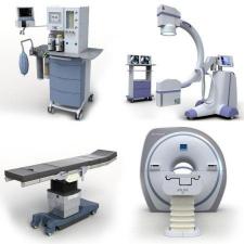 Рентген, Маммограф, С-дуга, Флюорограф, ИВЛ, Аппарат УЗИ, Операционный Стол, МРТ, КТ и различное медицинское, лабораторное оборудование.