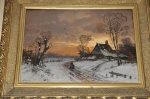 Картина "Зимний пейзаж", художник Зельмер, картина маслом, Германия, 1900 г.