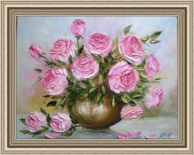 Картина маслом "Розовые розы." Выполнена маслом на холсте. Размер 24х30см,