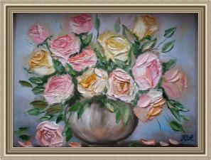 Картина маслом "Букет из роз." Выполнена маслом на холсте. Размер 18х24см,