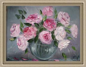 Картина маслом "Розовые розы. 18х24" Выполнена маслом на холсте. Размер 18х24см, 2019г.