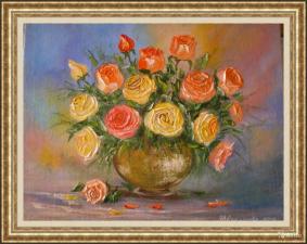 Картина маслом "Яркие розы."