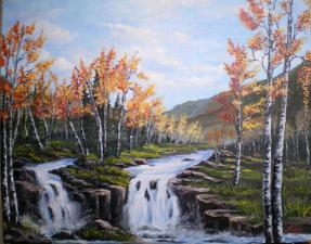 Продам картину маслом "Пейзаж с водопадами".