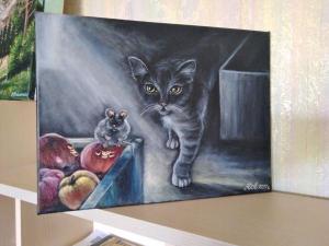 Картина "Кошки-Мышки." Выполнена маслом на холсте