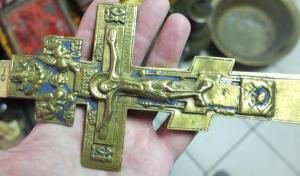 Крест распятие в эмалях,царская Россия