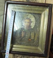 Икона Вседержитель,латунный оклад,киот,19 век