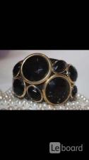 Браслет новый черный камни стразы swarovski сваровски кристаллы металл золото широкий пластик