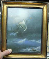 Картина Шторм на море, картон,масло, старинная