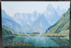 Картина Горное озеро с форелью, холст,масло, НХ