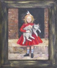 Картина "Я и кошка" Григорьева Н.В. холст/масло, 26х20, 2021г.