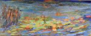 Картина "Вечернее озеро" Григорьева Н.В. холст/масло, 45х115, 2021г.