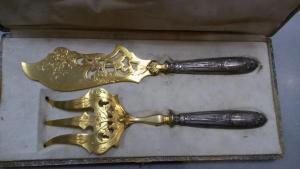 Столовый набор серебряные лопатка и вилка ,Франция, серебро голова Минервы, золочение