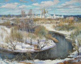 Вид на Новоиерусалимский монастырь из городского парка 40х50, холст, масло, 2022