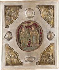 Старинный набор накладок для напрестольного Евангелия. Серебро "84", лицевое шитье. Кострома, XIX в.