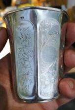 Серебряный гранёный стакан, серебро 84 проба, гравировка,1870 год