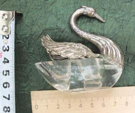 Серебряная солонка Лебедь,хрусталь, серебро 835 проба, старая