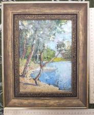 Картина Лесное Озеро, холст наклеенный на дерево,масло, авторская с подписью, известный европейский художник, 1900-е годы
