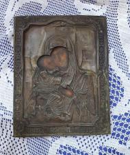 Икона Владимирская Божья матерь в окладе. Доска17*22см, Темпера, Латунь. 19 век