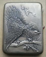 Серебряный портсигар Глухарь, серебро 875 проба, в родной коробке, не пользованный вес 190 гр