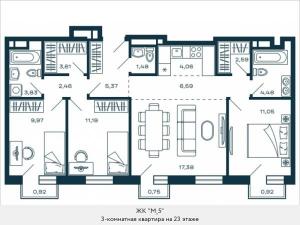Продается просторная трехкомнатная квартира в новом жилом комплексе, у метро