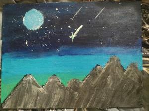 Картина «Ночные горы с падающими звездами»