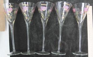 Графин и 5 бокалов для вина, коллекционная Богемия, ручная роспись цветами