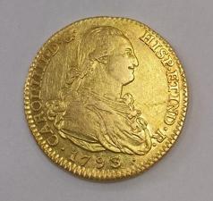 Золотая монета 2 эскудо, 1793 год, Испания