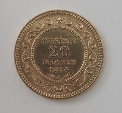 Золотая монета 20 франков, Тунис, 1904 год