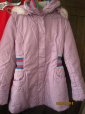 Тёплая зимняя сиреневая качественная куртка - пальто с капюшоном для девочки Длина 69 см На возраст 8 - 12 лет