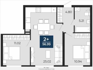 Продается просторная 2-комнатная квартира с отделкой в новом жилом комплексе