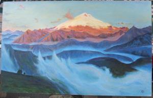 Картина гора Эльбрус, оргалит, масло