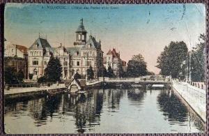 Антикварная открытка "Мюлуз. Отель-де-Пост и канал". Франция