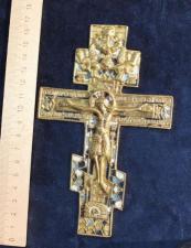 Крест наперсный старообрядческий, в эмалях, высота 19 см, 19 век, редкий