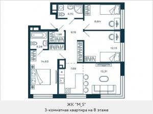 Продается трехкомнатная квартира в новом жилом комплексе, недалеко от метро