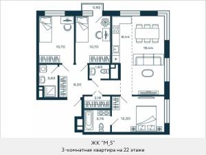 Продается 3-комнатная квартира в новом жилом комплексе, у метро