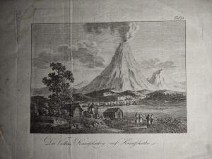 Гравюра Вулкан Камчатской на Камчатке, 18 век