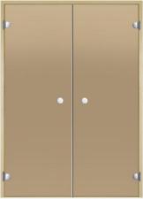 Дверь для сауны Harvia 15х19 (двойная, стеклянная, бронза, коробка ольха/осина)