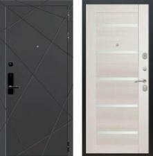 Дверь входная (стальная, металлическая) Баяр 1 СБ-14 Белое стекло quot;Лиственница бежеваяquot; с биометрическим замком (электронный, отпирание по отпечатку пальца)