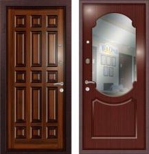 Дверь входная (стальная, металлическая) Ле-Гран (Легран) Массив + МДФ с зеркалом Классика quot;Красное деревоquot; Kale252 + Kale257