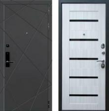 Дверь входная (стальная, металлическая) Баяр 1 СБ-14 Черное стекло quot;Сандал белыйquot; с биометрическим замком (электронный, отпирание по отпечатку пальца)