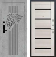 Дверь входная (стальная, металлическая) Баяр 1 quot;Волкquot; СБ-14 Черное стекло quot;Лиственница бежеваяquot; с биометрическим замком (электронный, отпирание по отпечатку пальца)
