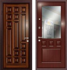Дверь входная (стальная, металлическая) Ле-Гран (Легран) Массив + МДФ с зеркалом Греция quot;Красное деревоquot; Kale252 + Kale257