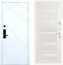 Дверь входная (стальная, металлическая) Баяр 1 ФЛ-291 Белый СБ-14 Белое стекло quot;Лиственница бежеваяquot; с биометрическим замком (электронный, отпирание по отпечатку пальца)