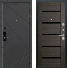 Дверь входная (стальная, металлическая) Баяр 1 СБ-14 Черное стекло quot;Лиственница сераяquot; с биометрическим замком (электронный, отпирание по отпечатку пальца)