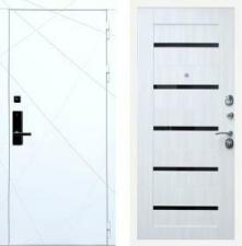 Дверь входная (стальная, металлическая) Баяр 1 ФЛ-291 Белый СБ-14 Черное стекло quot;Сандал белыйquot; с биометрическим замком (электронный, отпирание по отпечатку пальца)