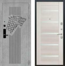 Дверь входная (стальная, металлическая) Баяр 1 quot;Волкquot; СБ-14 Белое стекло quot;Лиственница бежеваяquot; с биометрическим замком (электронный, отпирание по отпечатку пальца)