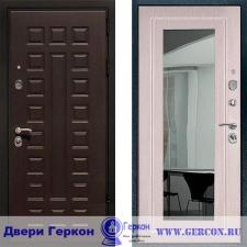 Железная дверь с зеркалом Геркон - Гладиатор Зеркало Беленый Дуб (100мм, 3К) (двери с зеркалом)