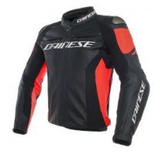 Куртка кожаная Dainese Racing 3 Leather Jacket Nero/Nero/Rosso-Fluo 52